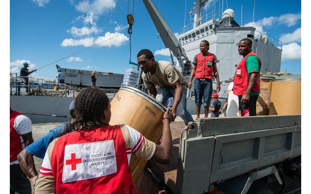Receipt of the cargo by the staff of the Red Cross of Saint Vincent and the Grenadines,